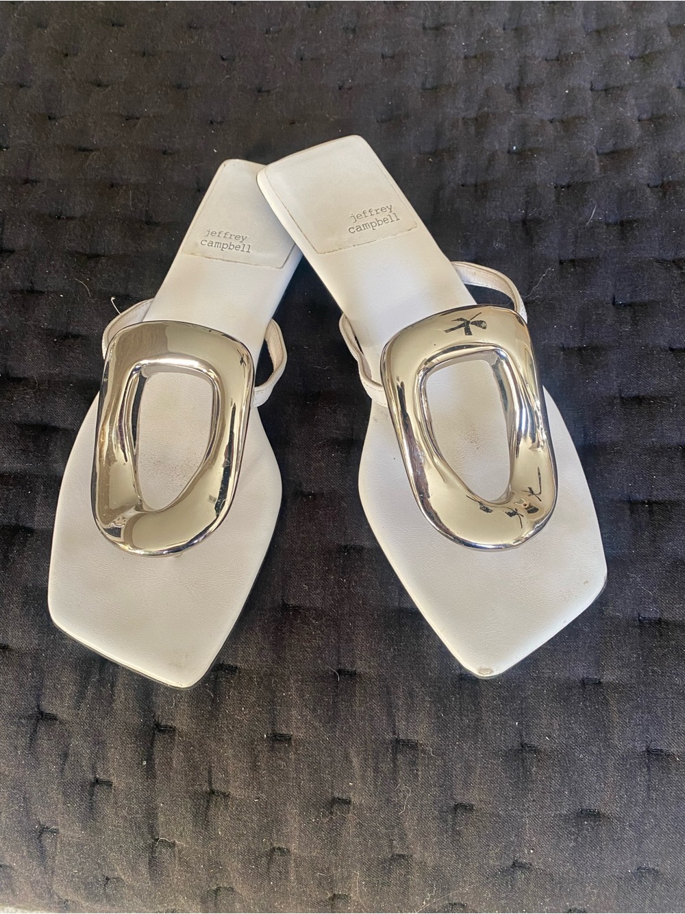 Jeffrey Campbell White Thong Sandal with Silver Sculpted Accent - Picture 2 of 5